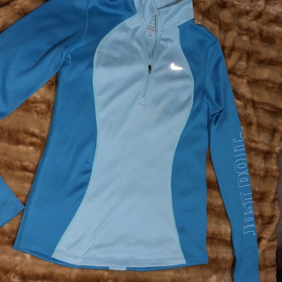 NIKE Women's Racer Dri-FIT Half-Zip Running Top "JUST DO IT" Blue Sz M - Picture 1 of 3